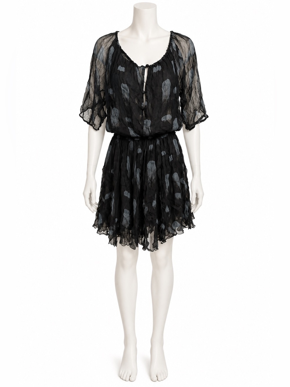 POUPETTE ST BARTH 100% Silk Black & Blue Mini Dress size medium